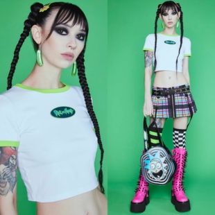 国内现货Dollskill瑞克和莫蒂联名夏季短袖修身纯棉白色短上衣T恤