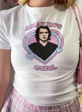 代购Anakin's Girl爱心印花甜酷短款T恤美式复古辣妹紧身上衣
