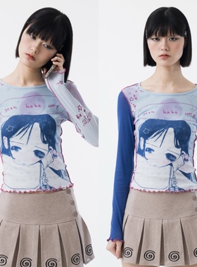 sixthdimension千禧辣妹y2k网纱长袖T恤女亚文化2025春季新款上衣