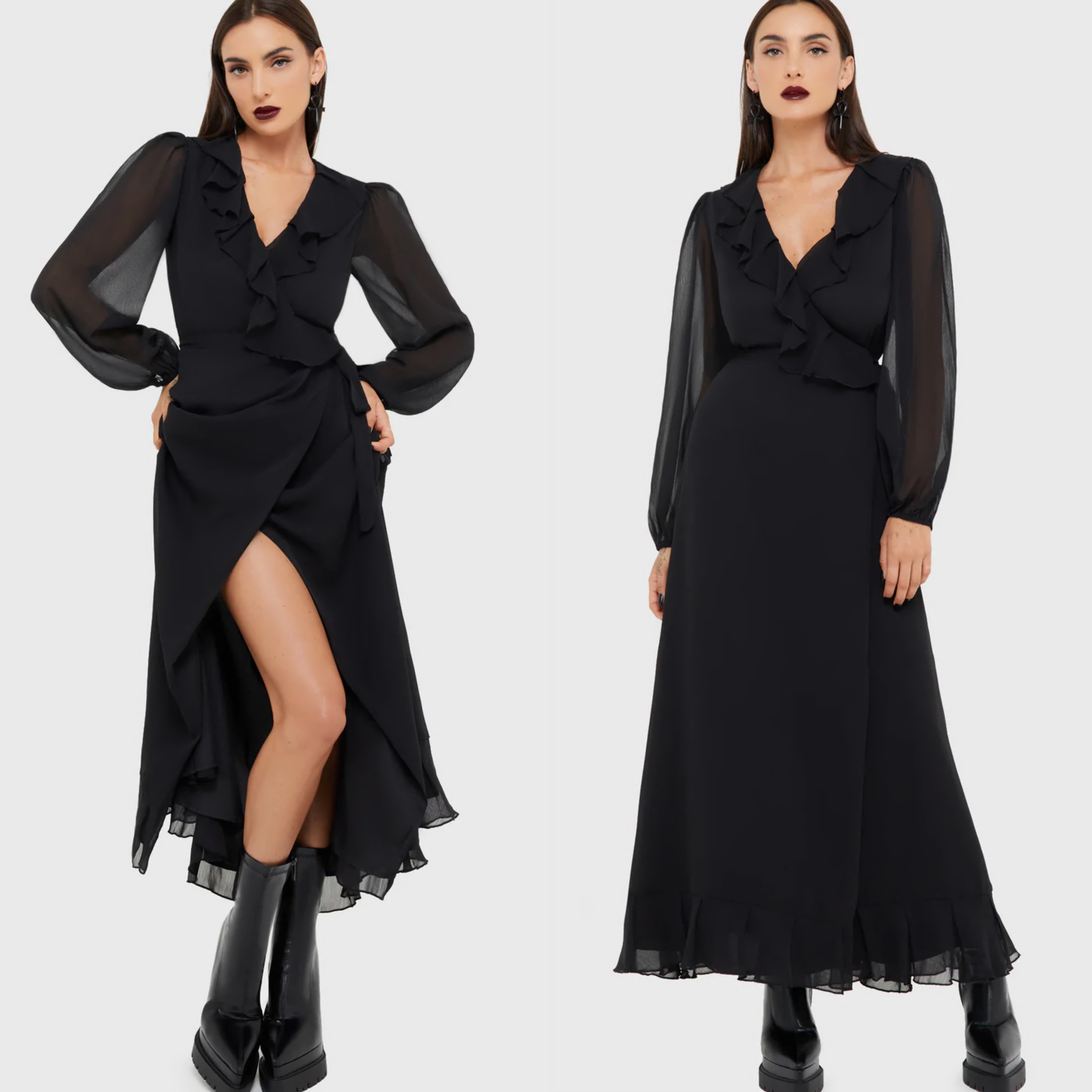 开叉不规则长裙复古优雅气质长裙