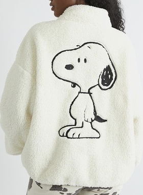 Skinnydip史努比联名仿羊羔毛卫衣女秋冬宽松立领毛绒上衣