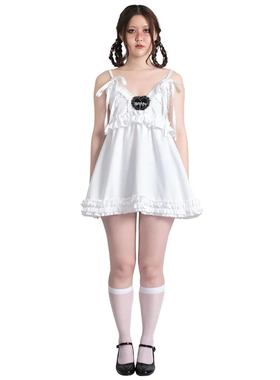 Morph8ne少女感白色蕾丝边吊带裙心形标装饰A字短裙甜酷连衣裙
