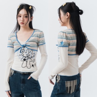 sixthdimension亚文化上衣日系Y2K少女原宿网纱撞色性感T恤