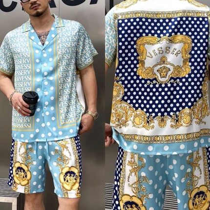 男士夏季度假风冰爽花衬衫短裤套装时尚波点印花休闲两件套