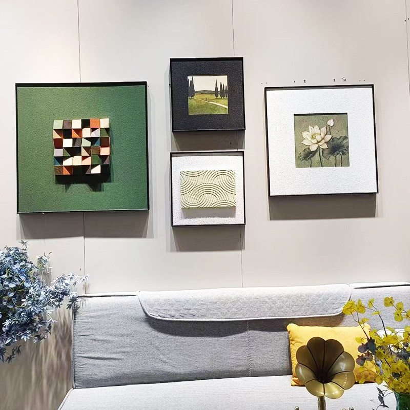 法式复古风客厅装饰画沙发背景墙挂画立体砂岩雕刻艺术高级感壁画