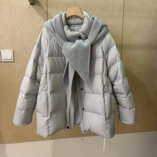 2025欧货时尚百搭针织围巾连帽泡芙阔版新国标90 中长羽绒服冬装
