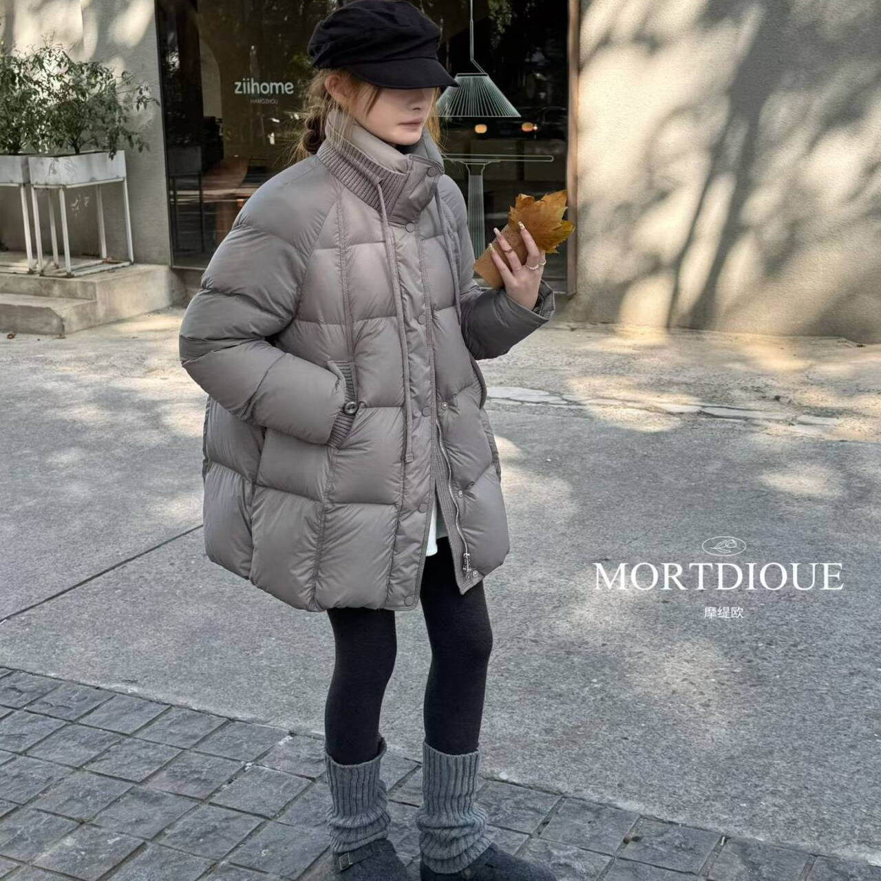 韩系时尚针织拼接立领羽绒服女2025冬装宽松显瘦百搭白鸭绒长外套