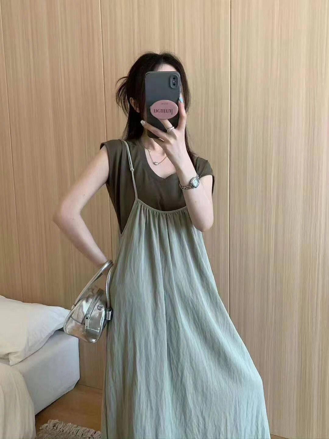 T恤背心+时尚减龄吊带长裙子两件套套装裙2024夏季新款女MZ
