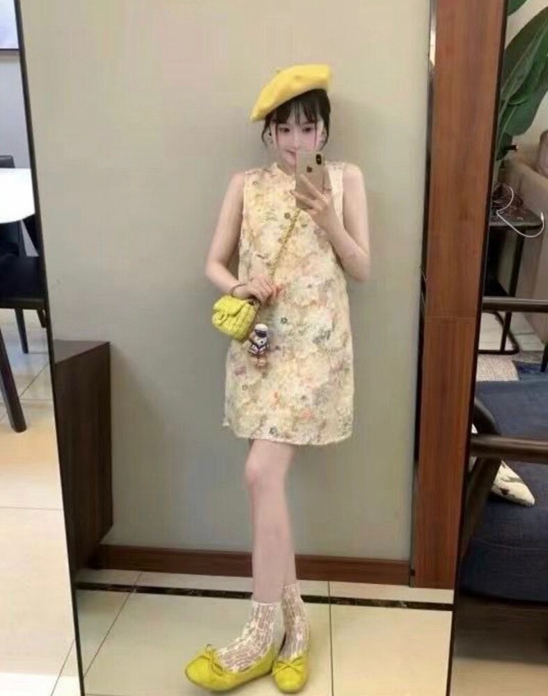 斜襟粉色满蹊直筒碎花新中式