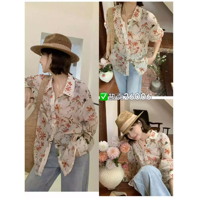 2026年春夏田园风印花衬衫女长袖翻领单口袋天丝麻衬衣防晒上衣