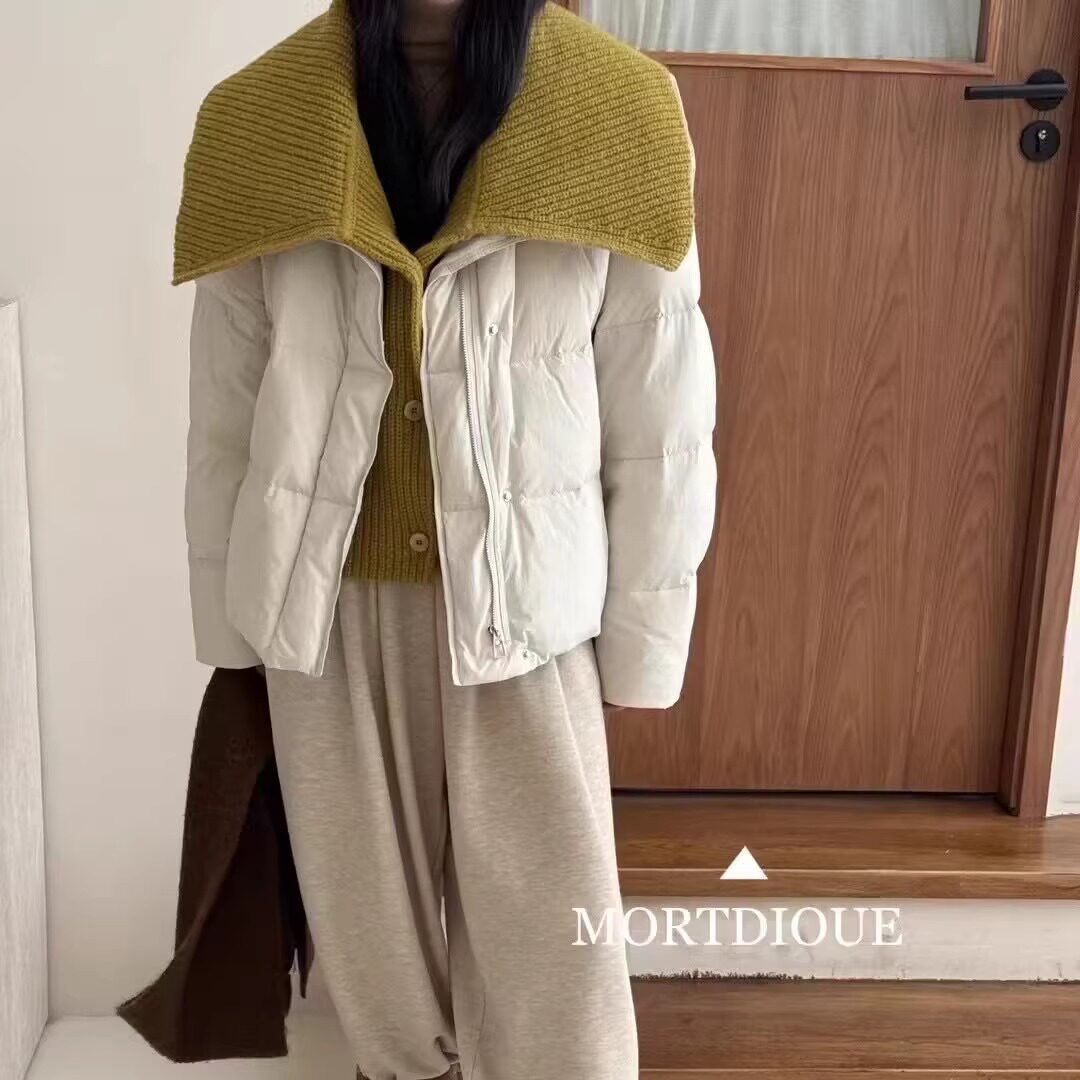 欧货设计感针织翻领羽绒服