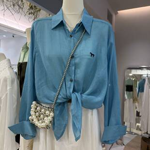 韩版翻领刺绣衬衫女长袖宽松显瘦百搭休闲苎麻亚麻洋气防晒衬衣潮