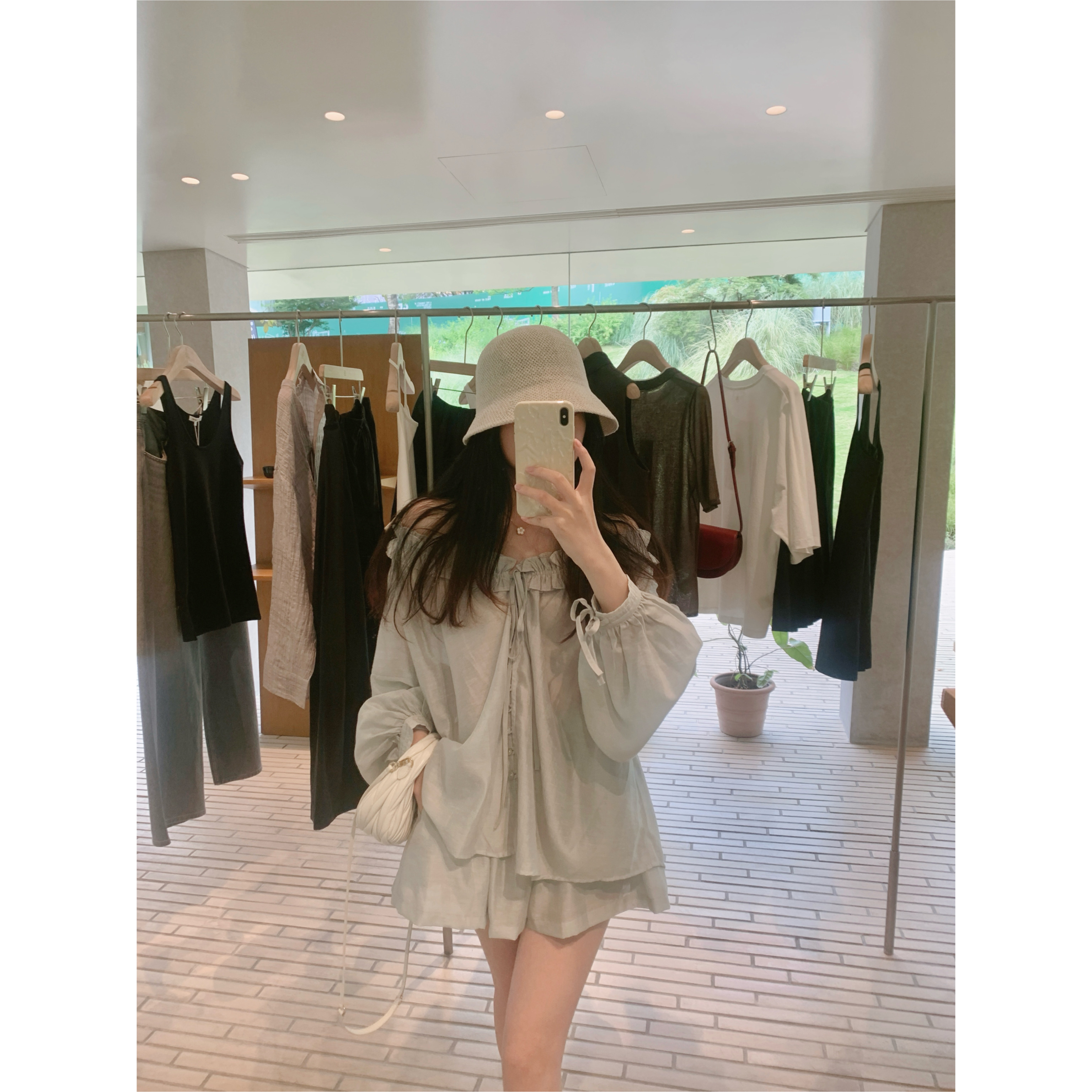 YYSTUFF/仲夏甜茶云感清透天丝亚麻长袖衬衣女夏阔腿短裤两件套组