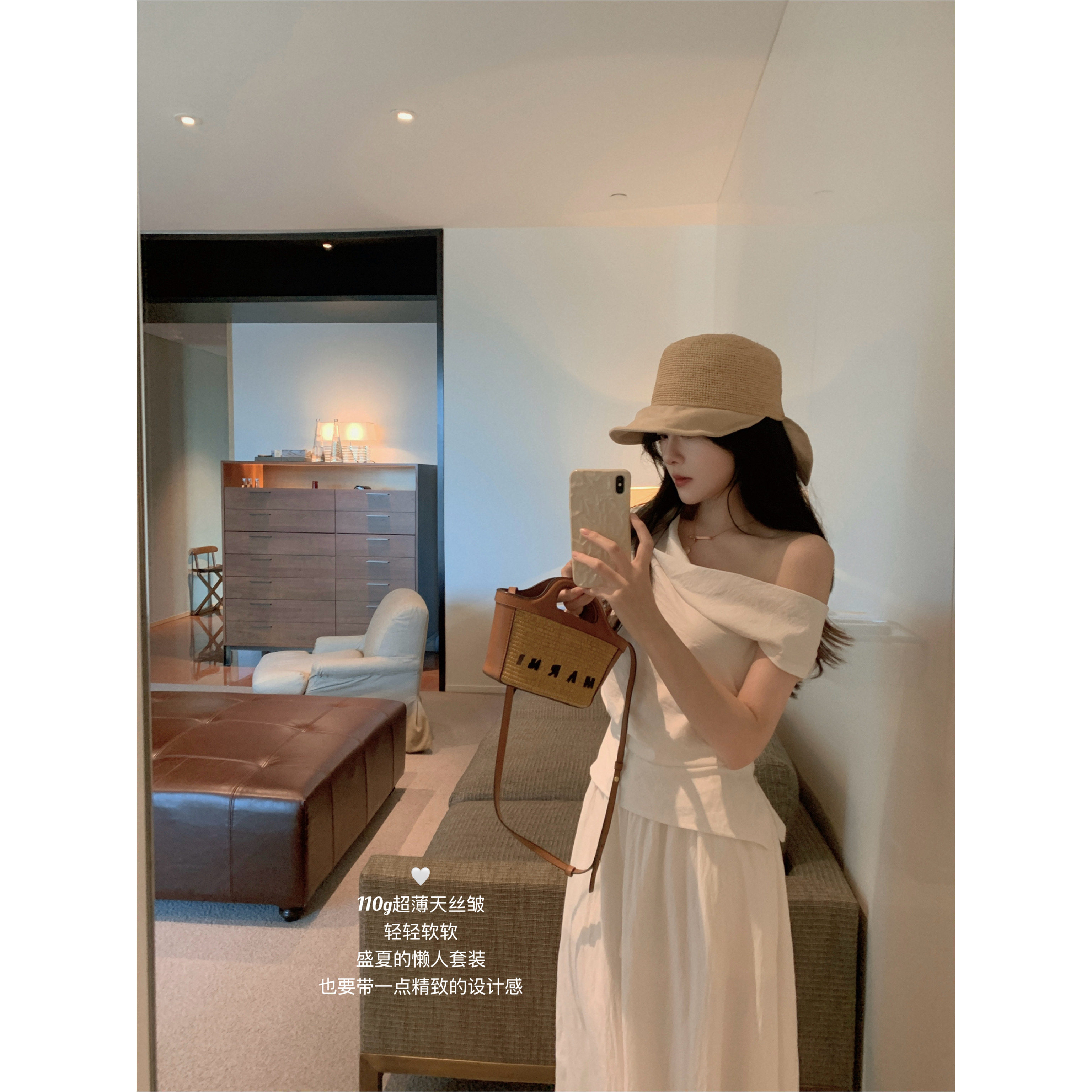 YYSTUFF/「清仓特价」天丝套装斜肩露肩短袖上衣+休闲气球半身裙,女装/女士精品,时尚套装,淘宝优惠券,粉丝福利购,淘宝优惠卷