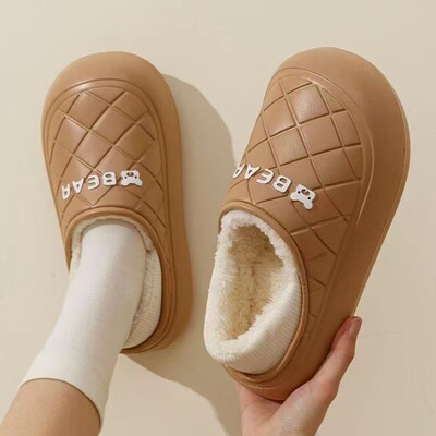 棉拖鞋女士冬季2023新款室内居家厚底加绒保暖防水包跟外穿棉鞋女