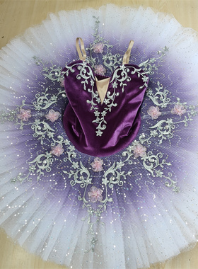 新款女童紫色芭蕾舞裙演出服儿童小天鹅蓬蓬纱TUTU裙天鹅湖比赛服