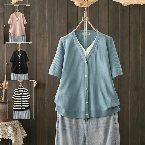 夏季200斤假两件薄款针织上衣