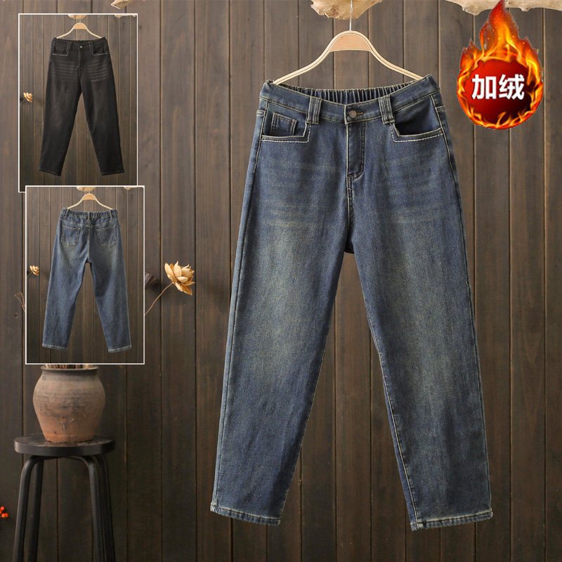 胖mm显瘦休闲高腰加绒哈伦长裤