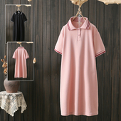 短袖 大码 200斤polo领连衣裙女夏季 直筒俏皮遮肚显瘦T恤裙子女潮