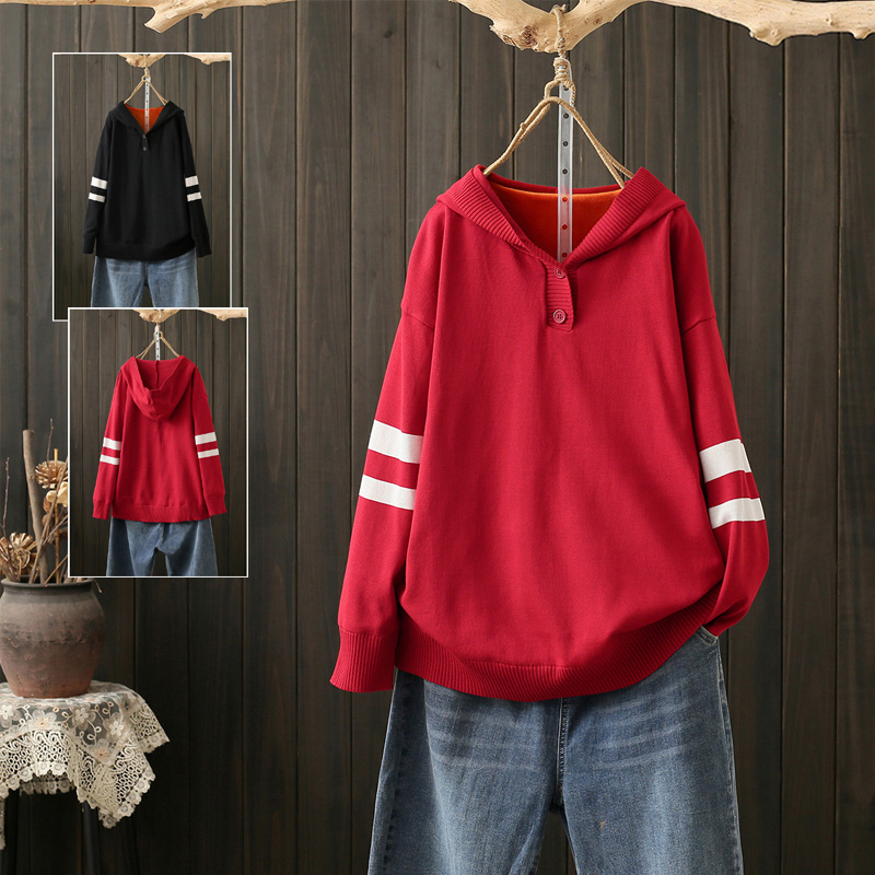 200斤胖MM韩版加绒连帽毛衣