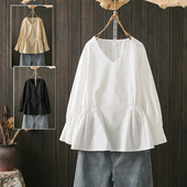 正肩上衣胖mm遮肚显瘦纯色打底衫 衬衫 潮 200斤V领收腰长袖 早秋大码