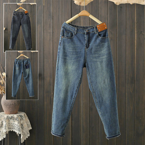春秋200斤松紧腰哈伦牛仔裤