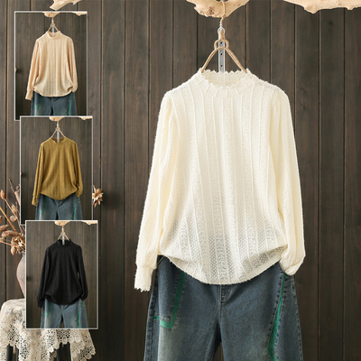 200斤时尚百搭款花边领蕾丝上衣