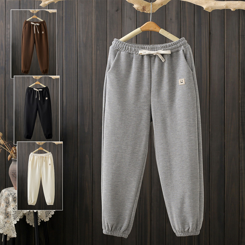 春秋大码200斤时尚个性小方块简约宽松哈伦卫裤休闲束脚运动裤潮