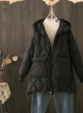 冬季特大码230斤黑色羽绒棉衣棉服外套设计感小众中长款A字版棉袄
