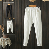 特大码 春夏高腰弹力水洗棉胖妹妹270斤休闲显瘦舒适小脚九分裤 子