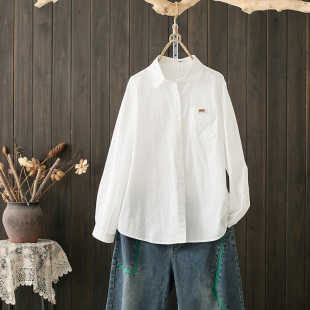内搭休闲纯棉上衣洋气衬衣 女长袖 春秋大码 200斤设计感小众白衬衫