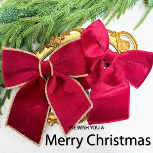 新品圣诞节精品蝴蝶结圣诞树挂件diy丝带金边蝴蝶结花环礼盒挂饰