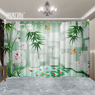 中国风ins玉雕竹子窗帘遮光家用宿舍卧室儿童房阳台客厅遮挡窗帘