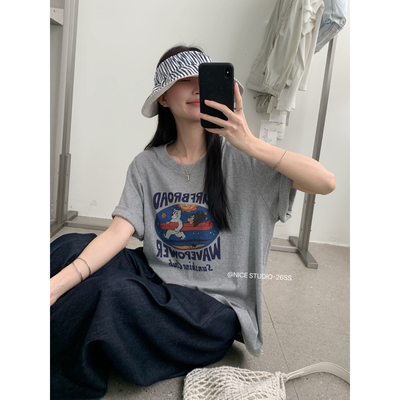 奶思家NICE STUDIO-2026夏上新卡通小熊印花宽松舒适短袖T恤L8876