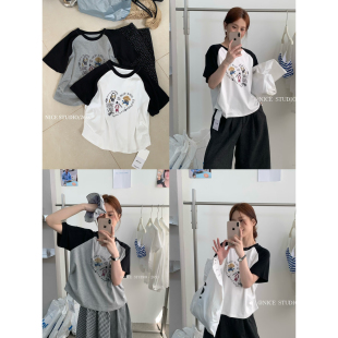 短袖 2026夏上新韩系小狗印花插肩袖 T恤女1222 STUDIO 奶思家NICE
