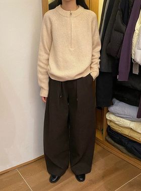 EVERTRUE 2025秋冬季阔腿裤女韩版加厚长裤垂感高腰羊毛裤子93706