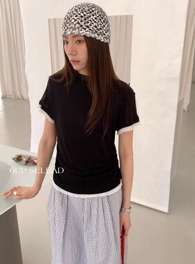 6UP 2026春韩系假两件半领T恤天丝短袖广州13行新款百搭极简60116