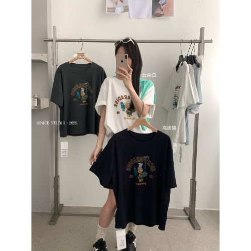 奶思家NICE STUDIO-夏上新韩版小熊印花宽松休闲短袖T恤女1296