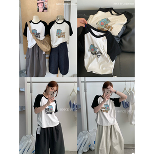 T恤1230 2026夏上新韩系撞色汽水瓶印花插肩袖 奶思家NICE STUDIO