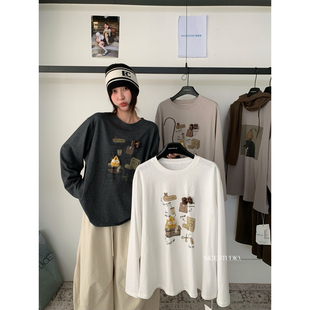 奶思家NICE STUDIO-秋上新休闲手绘印花工艺宽松长袖T恤R10126