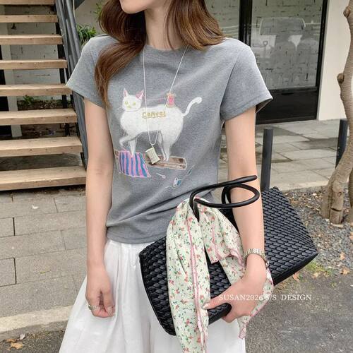 苏珊现货2026夏季短袖T恤圆领女