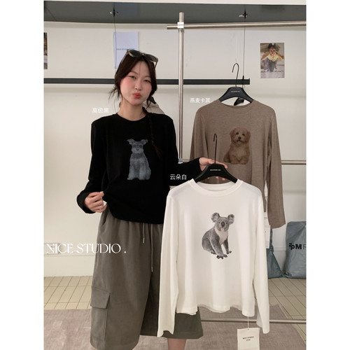 奶思家 Nice Studio-秋上新弹力多色多图案印花长袖T恤女12336
