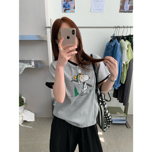 T恤L8815 2026夏上新撞色领卡通史努比印花短袖 奶思家NICE STUDIO