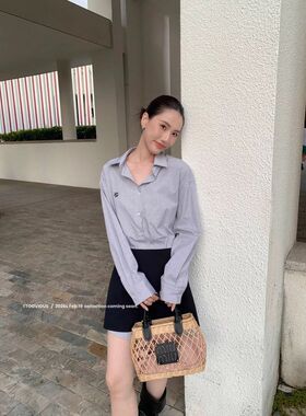 TTOOVOUIS 2026春夏新款a字半身裙+中长款格子棉衬衫女两件套2465