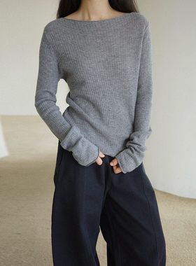 【EVERTRUE】100%羊毛2025秋韩版条纹针织女新款韩版打底衫65782