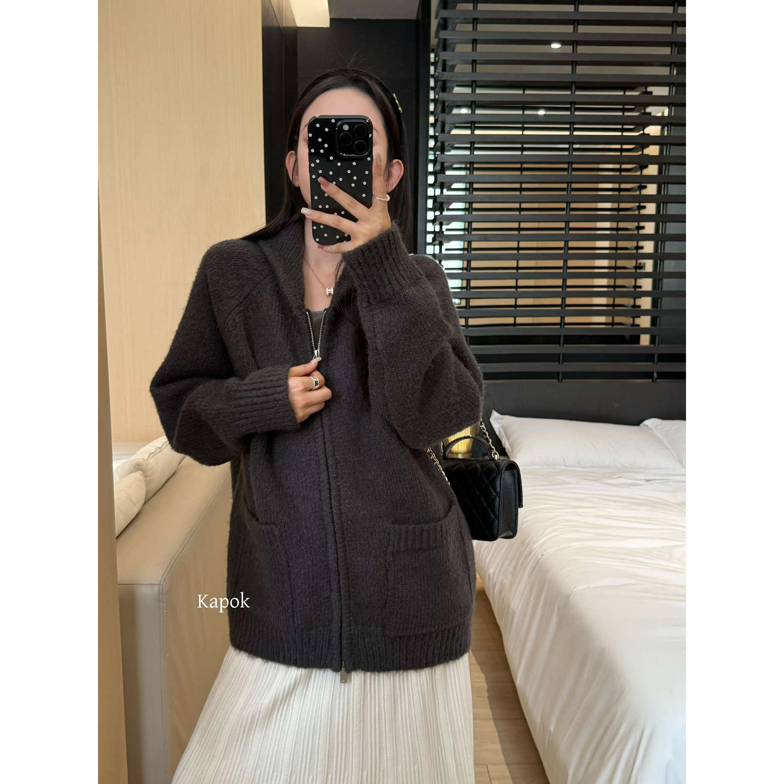 KAPOK-加持气质连帽宽松百搭宽松毛衣外套短外套(8羊毛)25F176