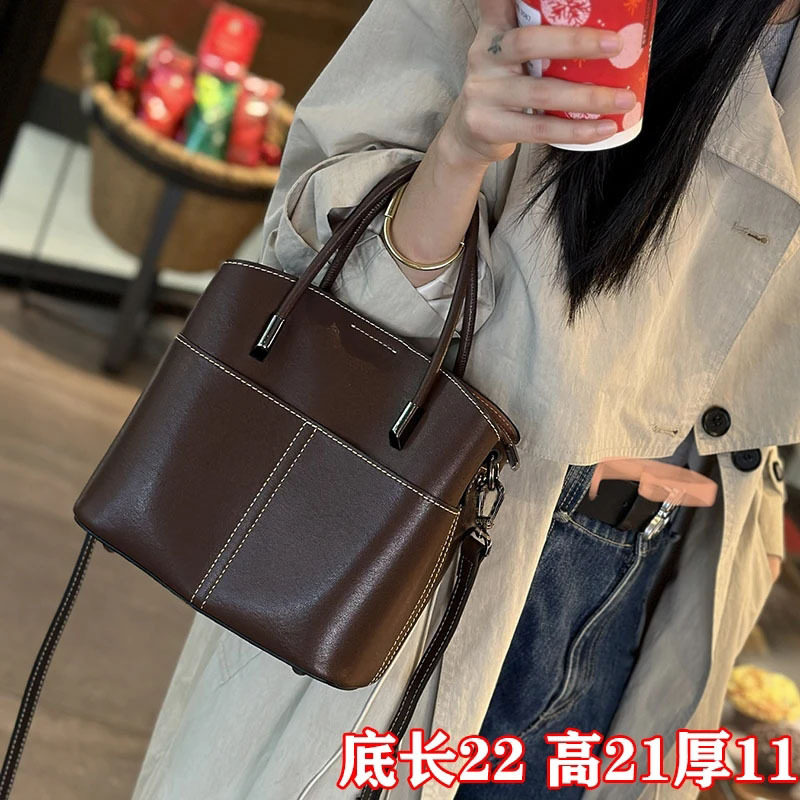女包时尚百搭牛皮单肩斜挎包复古手提包2026新款欧美风牛皮单肩包