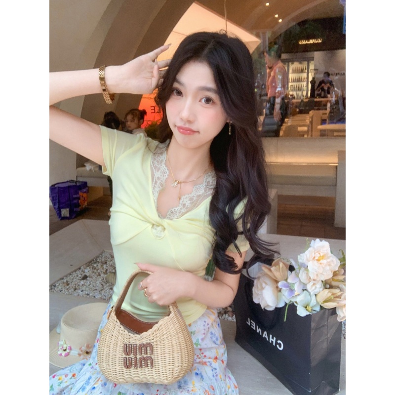 蕾丝拼接短袖T恤女2025夏季
