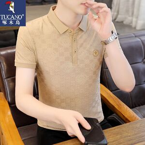 啄木鸟2023夏季新款冰丝男士短袖T恤翻领男装高端名牌POLO衫休闲t