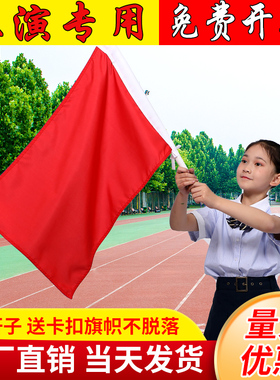 手摇五星红旗演出国旗舞蹈旗幼儿园手持带杆红黄双面旗帜表演道具